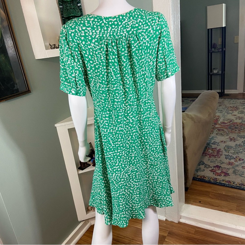 Seraphine Maternity Green White Floral Ditsy Midi Babydoll Tie Dress Size 6 - Picture 9 of 13
